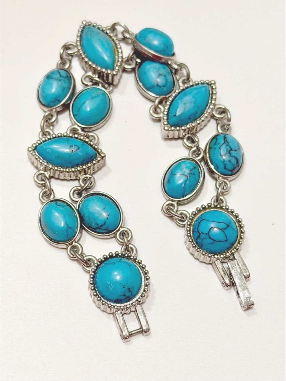 Blue Howlite Silver Tone Double Strand Statement Bracelet